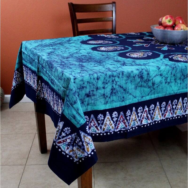 Rare Cotton Batik Floral Paisley Tablecloth Rectangle - 60 x 90 inches