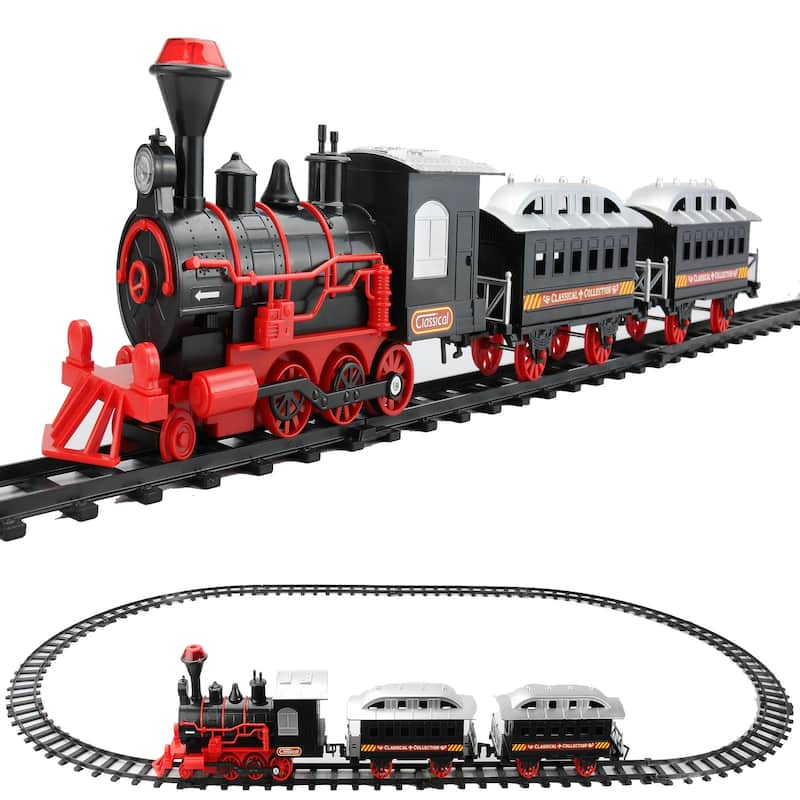 13-Piece Red and Black Battery Operated Lighted and Animated Train Set with Sound - 9.25"