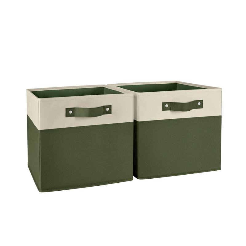 RiverRidge Kids 2pc Two-Tone Fabric Collapsible Cube Storage Organizers with Handles - Olive