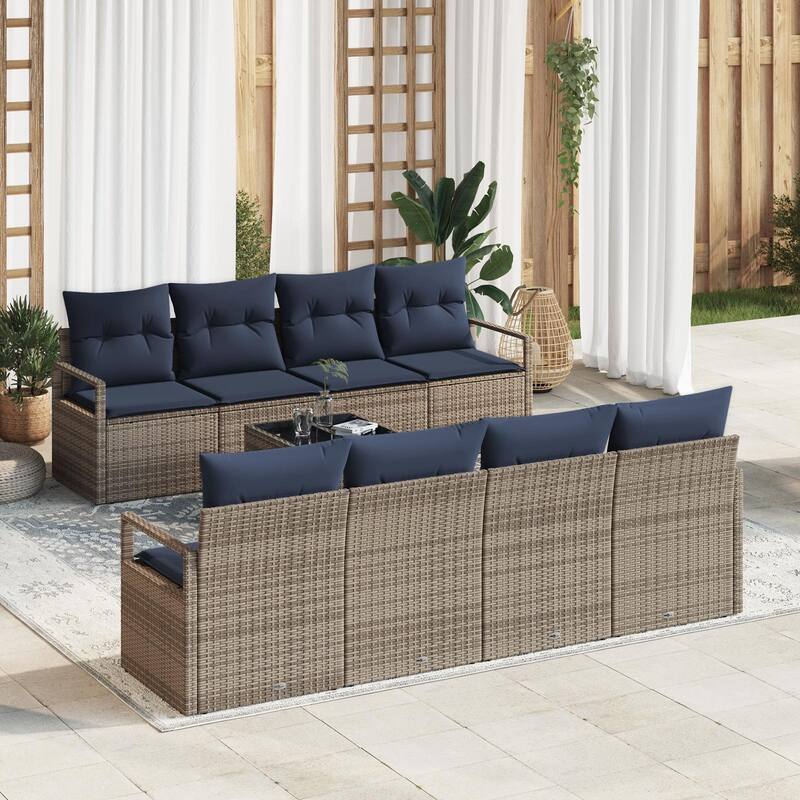 vidaXL 9 Garden Sofa Set with Cushions Black/Brown/Grey Poly Rattan - 90.6 x 24.4 x 27.2 - Grey