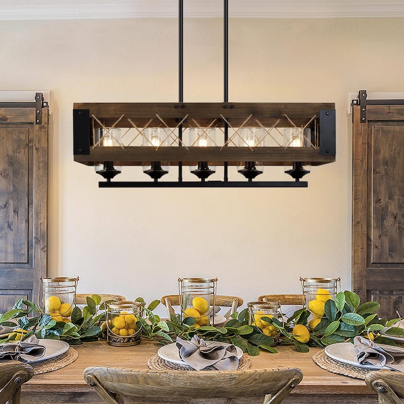 The Gray Barn 5-Light Farmhouse Rectangle Chandelier Rustic Island Lights - W31.9" * E10.6" * H10.2"