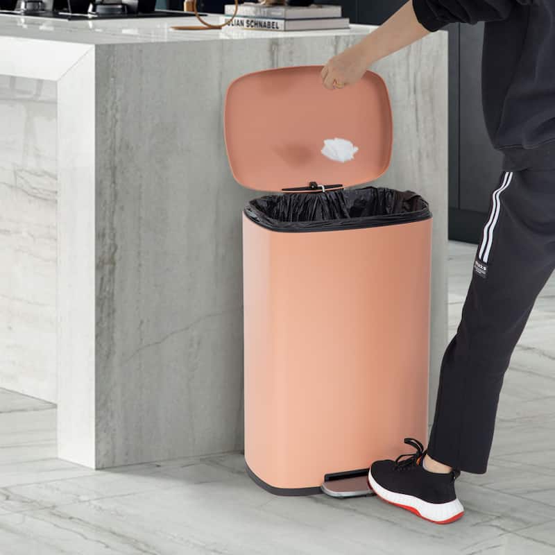 13 Gallon 50 Liter Stainless Steel Step Trash Can with Removable Inner Bucket by Furniture of America