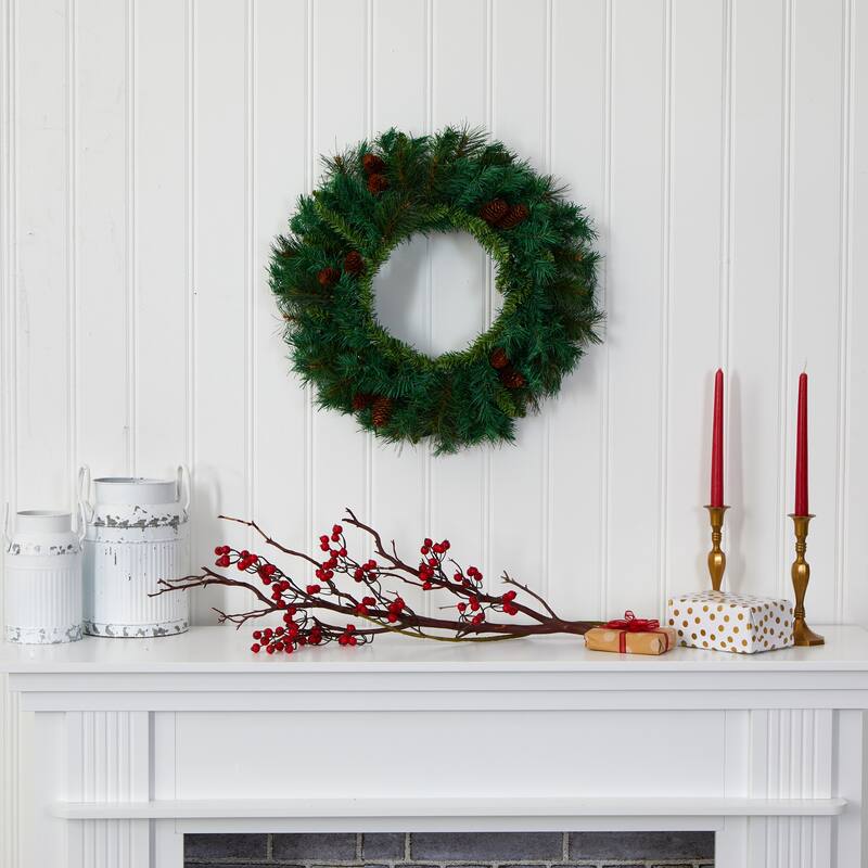 20" Mixed Pine and Pinecone Christmas Wreath with 35 Clear LED Lights