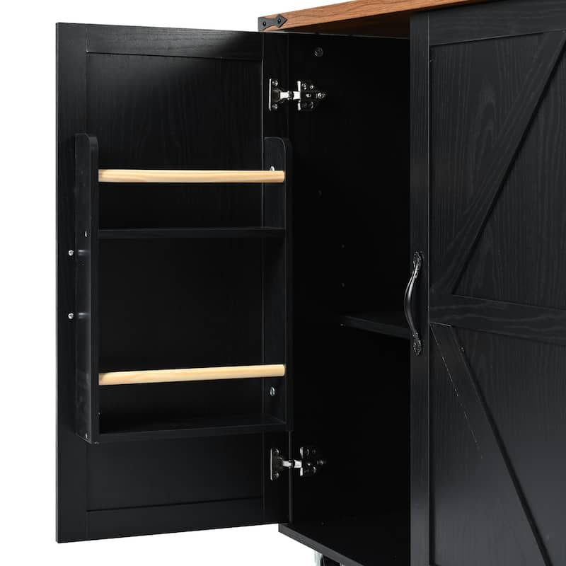 Anmytek Black Farmhouse Kitchen Island Cart with Drop Leaf and Outlets - Rolling Cart with Drawers and Spice Storage