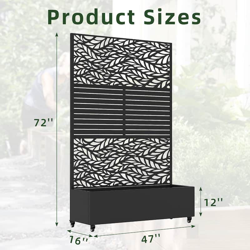 Metal Movable Planter Box with Trellis Privacy Screen Planter Box with Lockable Wheels