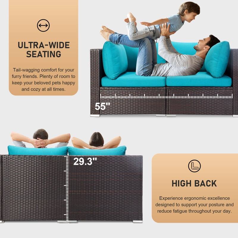 7-Piece Outdoor Deep Seating Sectional Wicker Patio Conversation Set with Fire Pit