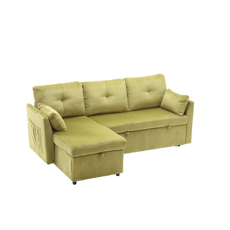 Green 81.1" Fabric L-Shaped Sofa with Reversible Chaise, Storage, and Solid Wood Frame