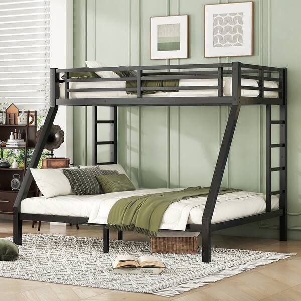 slide 2 of 11, Space-Saving and Noise Reduced Design Bunk Bed for Teens and Adults, Twin XL over Queen, Black
