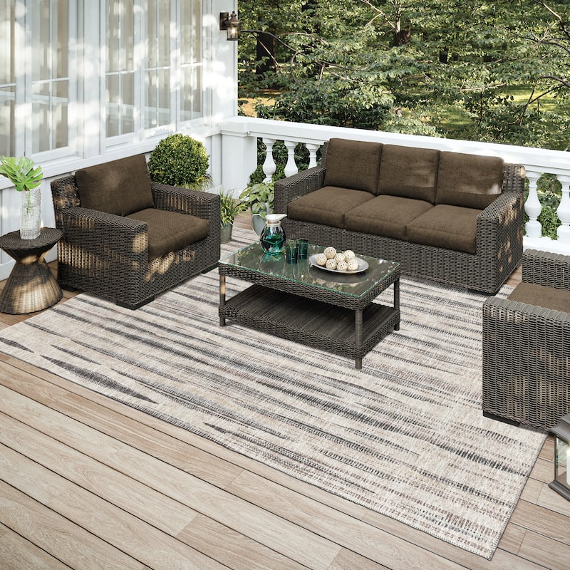 Indoor/Outdoor Waverly Modern Stripes Washable Rug - 9' x 12' - Beige