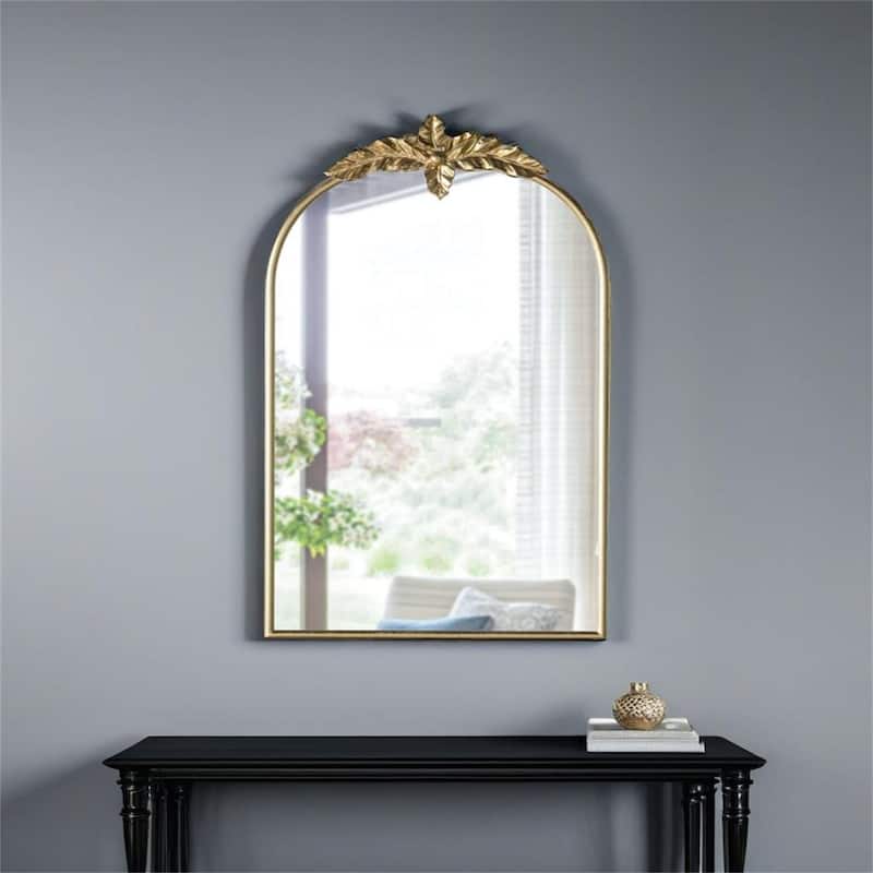 Arched Wall Mirror with Gold Metal Frame - Gold