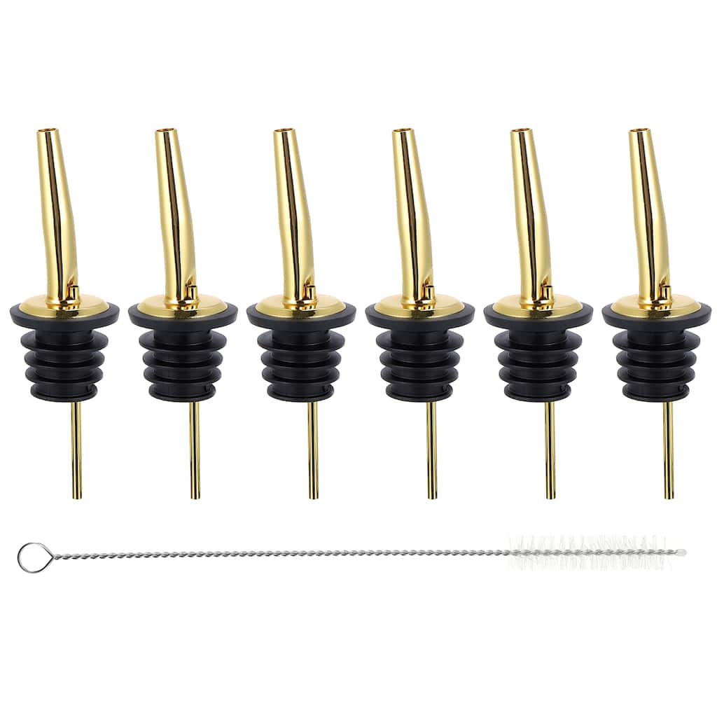 6Pcs Stainless Steel Bottle Pourers, Wine Bottle Stoppers for Oil Beer - Gold
