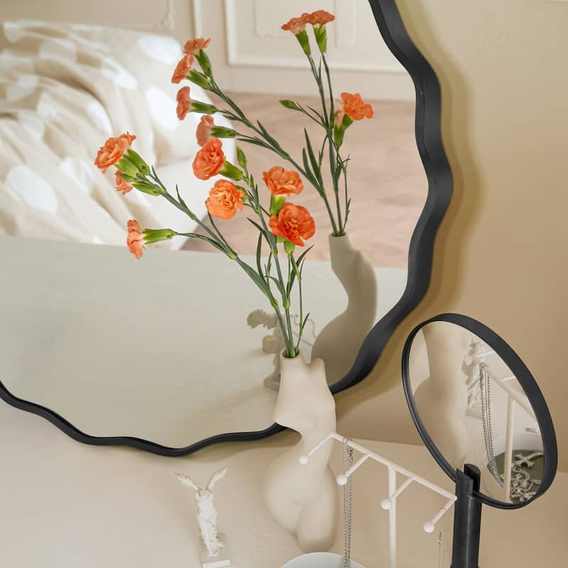 Decorative Aluminum Alloy Framed Wavy Round Wall Mirror Bathroom Vanity Mirror