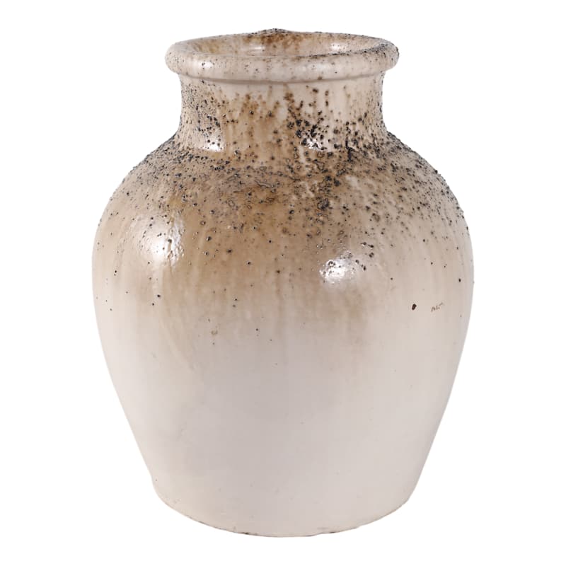 Modern Terracotta Tall Vase with Speckled Finish - Ivory & Brown