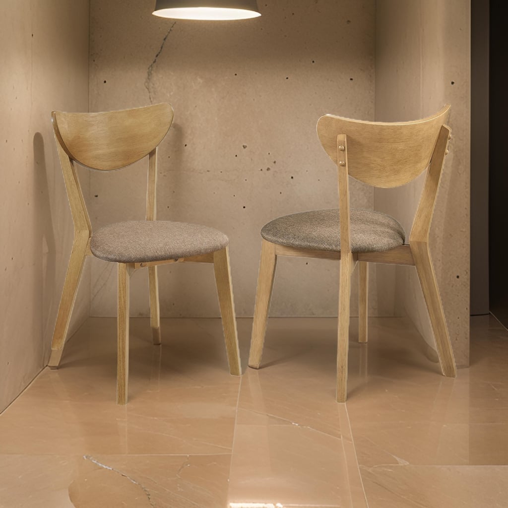 Evans Dining Chair Set of 2, Brown Fabric, Walnut Brown Hardwood, 17 Inch