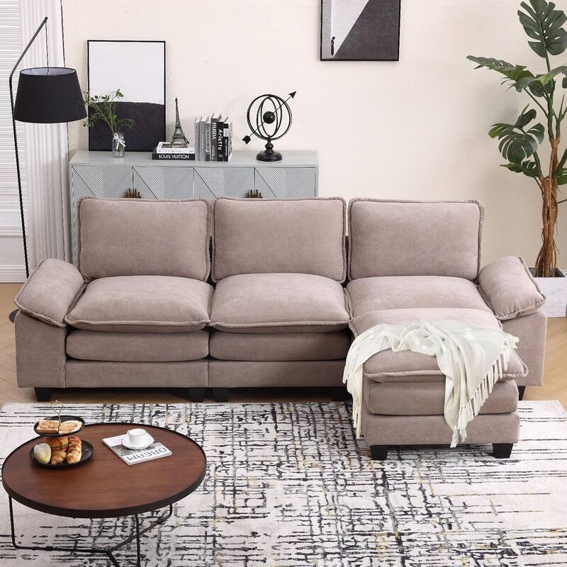 25.2" Deep Seat Sectional Sofa Couch 3 Seats L-Shape Design for Living Room