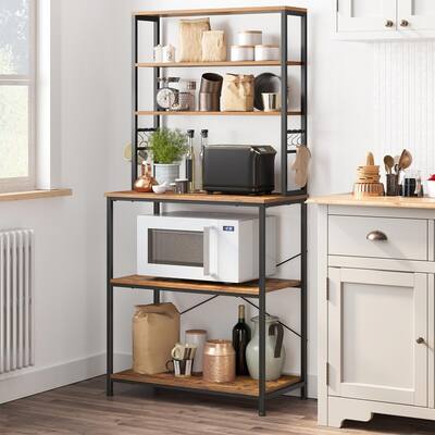 VASAGLE 6-Tier Kitchen Utility Storage Shelf, 6 Hooks , Baker's Rack, Microwave Oven Stand - 15.7"D x 31.5"W x 65.7"H