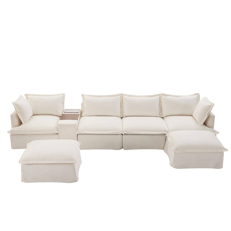 U Shaped Modular Sectional Sofa w/Ottoman, Console, Cup Holder, USB