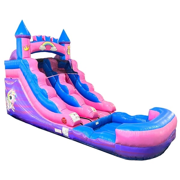 slide 2 of 5, Pogo Bounce House Crossover Kids Inflatable Water Slide, Pink Unicorn with Blower, 12 ft