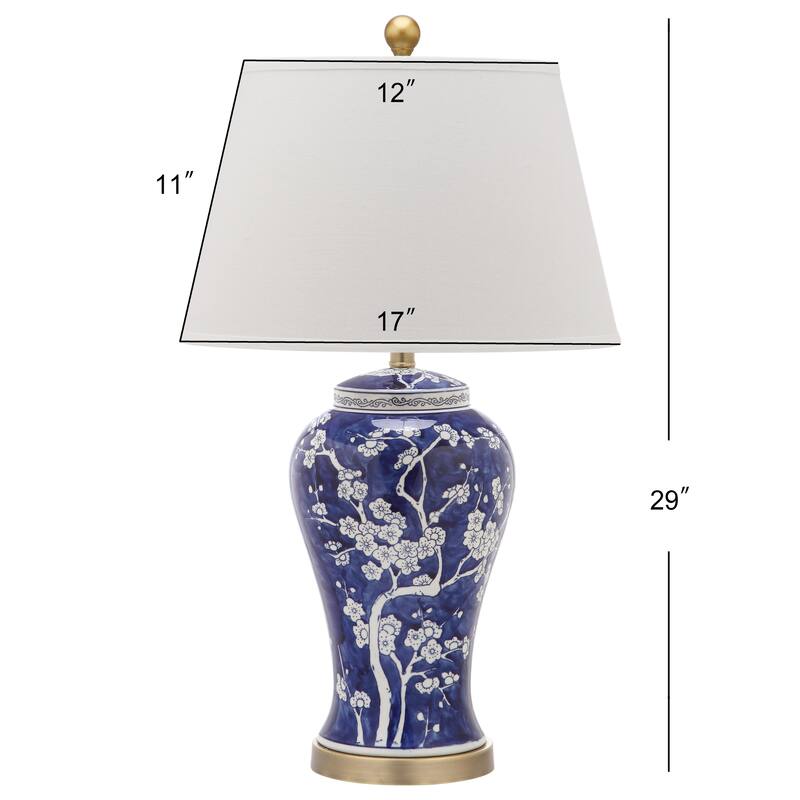 SAFAVIEH Lighting Tiffani Blue Blossom Ceramic Table Lamp (Set of 2) - 17" x 17" x 29" - 17Wx17Dx29H