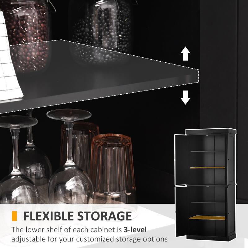 HOMCOM Freestanding Modern 4 Door Kitchen Pantry, Storage Cabinet Organizer with 6-Tier Shelves, and 4 Adjustable Shelves