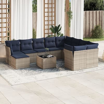 vidaXL Patio Sofa Set with Cushions Outdoor Furniture 11 Piece Poly Rattan - 24.4" x 24.4" x 27.2"