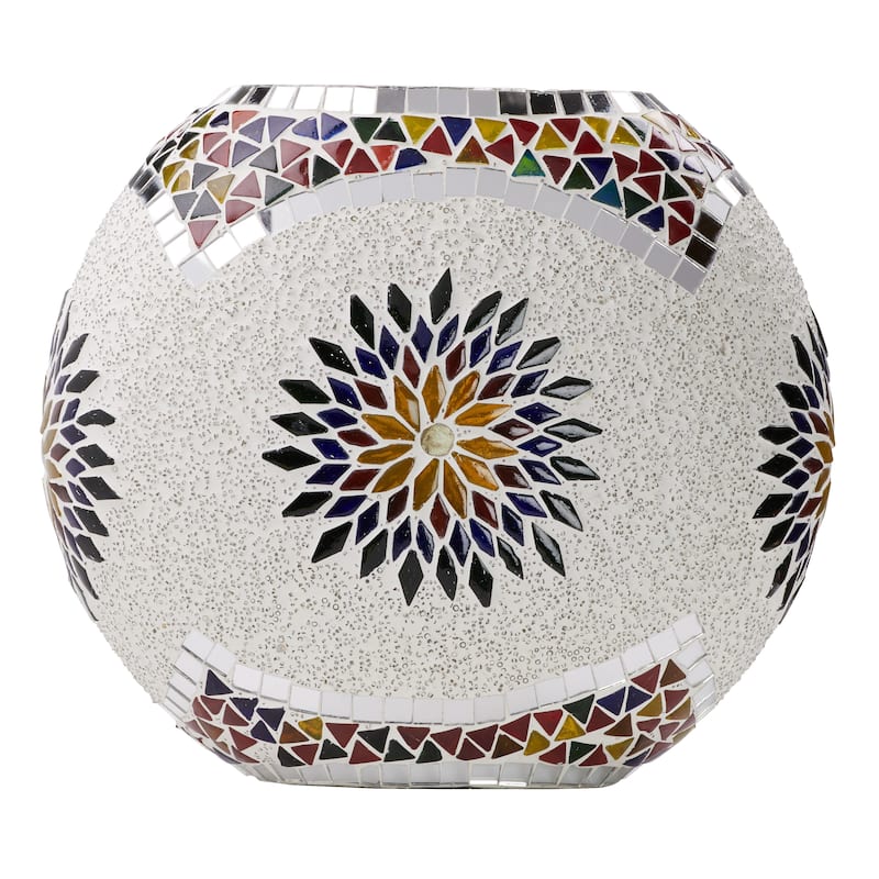 Amelia River of Goods White and Multicolor Mosaic Glass Oval Shaped Shade 9.5-Inch Accent Lamp - 9.75" x 5.75" x 9.5"