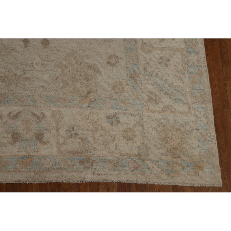 Beige Oushak Turkish Area Rug Handmade Vegetable Dye Wool Carpet - 8'2" x 10'2"