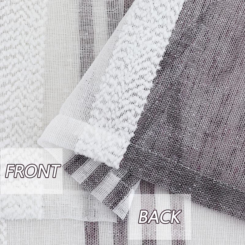 Vertical Stripe Linen Textured Voile Sheer Kitchen Tier Curtains
