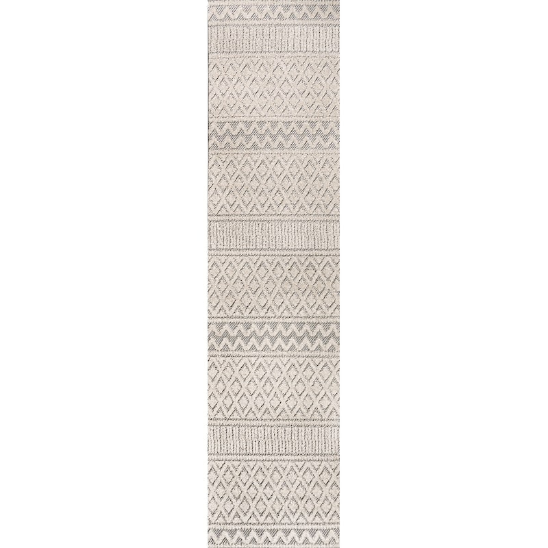 JONATHAN Y Duenas High-Low Two-Tone Monstera Leaf Area Rug - 2 X 8 - Cream/Gray