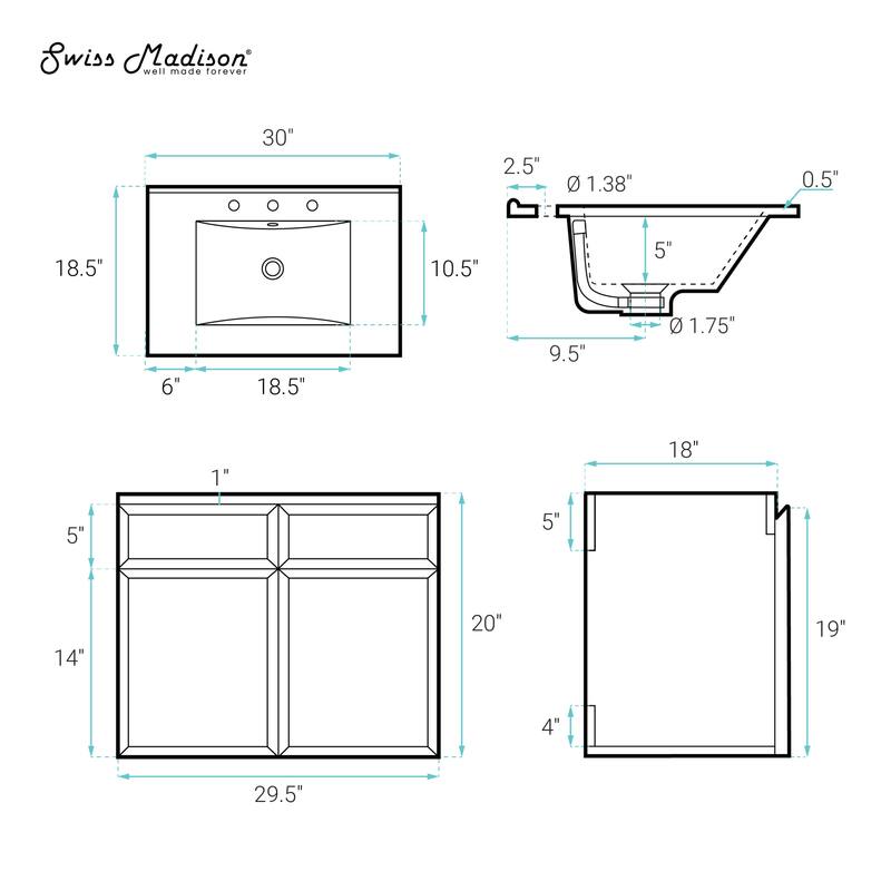 St. Tropez 30" Wall-Mounted Bathroom Vanity In White Oak With 3-Hole Widespread Sink Top - 30