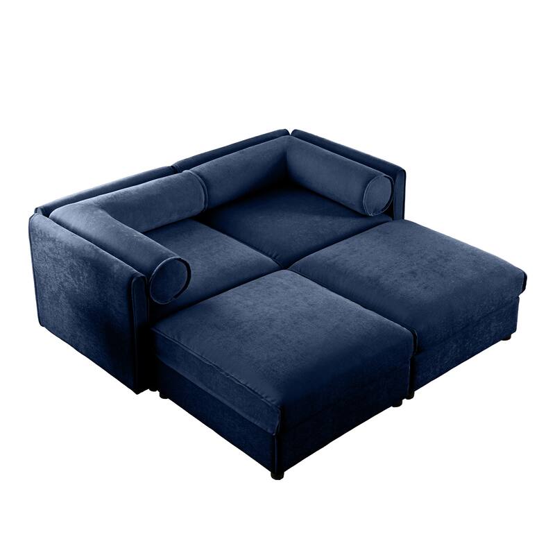 75.5" Chenille Upholstered 2-Seater Sleeper Modular Sectional Sofa with Storage Seat, DIY Combination