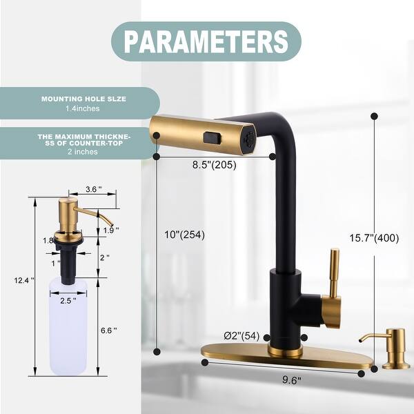 dimension image slide 7 of 10, WOWOW Single Handle Waterfall Pull Down Sprayer Kitchen Faucet