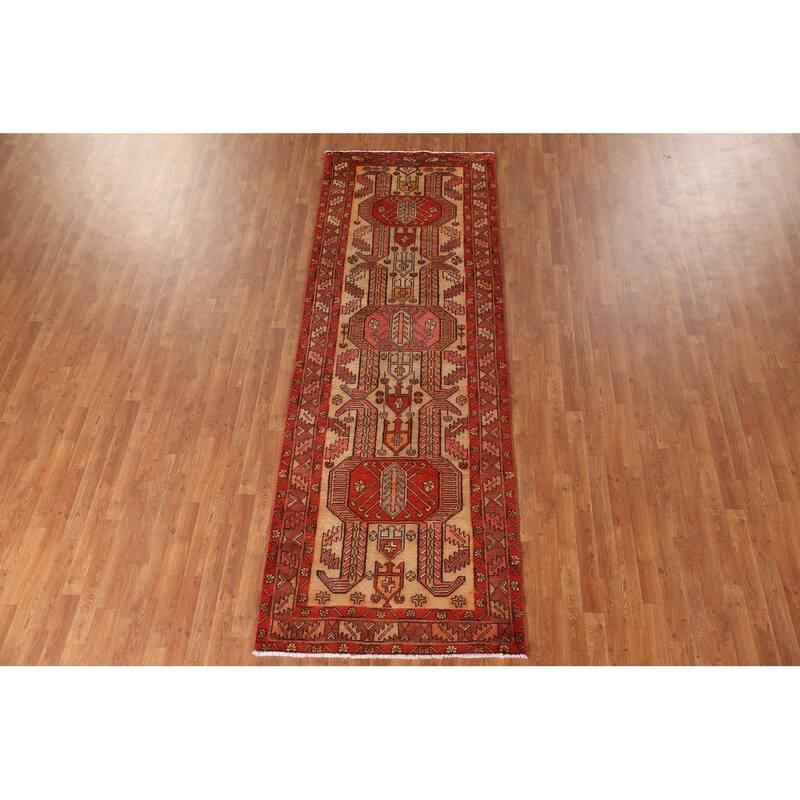 Tribal Orange Meshkin Persian Vintage Runner Rug Handmade Wool Carpet - 3'8"x 10'5"