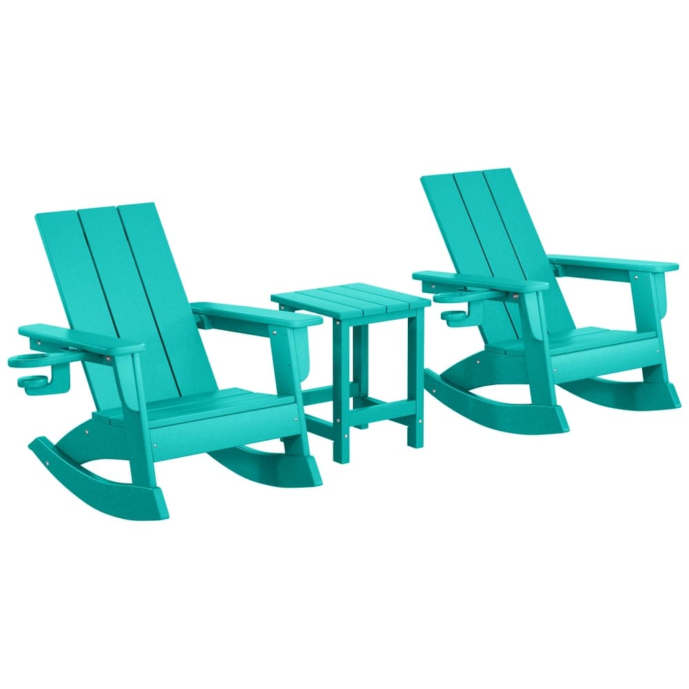 Shoreside Kids Outdoor Poly Adirondack Rocking Chair with Side Table 3-Piece Set