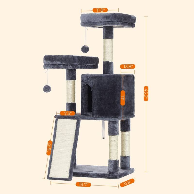 Faux Fur Multi-Level 45.3-Inch Cat Condo with Sisal Scratching Post and Cozy Perches