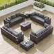 preview thumbnail 3 of 28, Kullavik 15PCS Outdoor Patio Furniture Set with Fire Pit Table & Glass Top Coffee Table