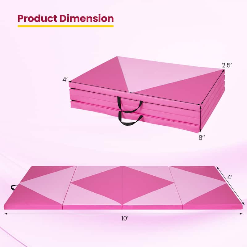 4-Panel Foldable Gymnastics Mat with Shock Absorbing Foam and Hook Loop Secure Connection - 120" x 48" x 2"