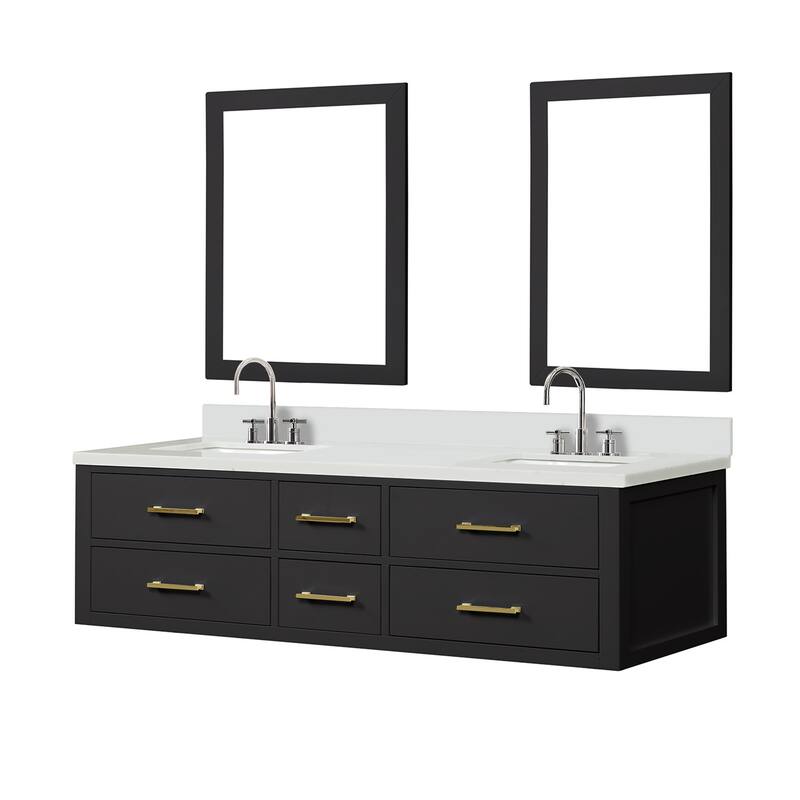 Castor 60 in W x 22 in D Black Double Bath Vanity, White Quartz Top, Faucet Set, and 28 in Mirrors