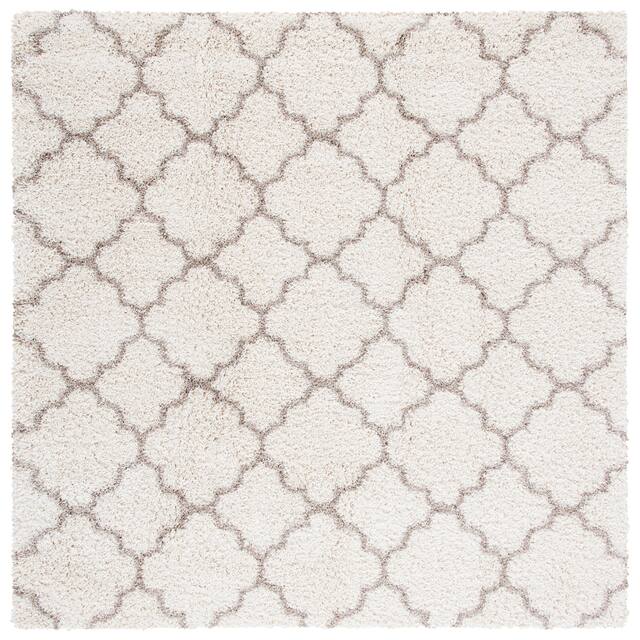 SAFAVIEH Hudson Shag Vitchka Glam Trellis 2-inch Area Rug - 7' x 7' Square - Ivory/Beige