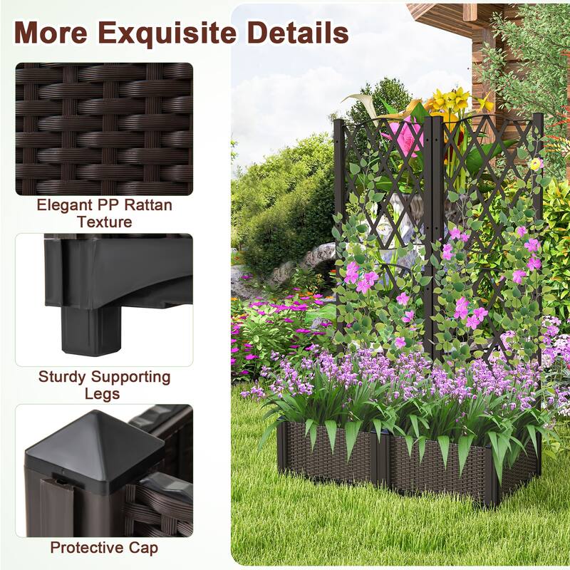 Gymax 2PCS Raised Garden Bed w/Trellis Planter Box for Climbing Plants
