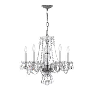 Traditional Crystal 5 Light Clear Italian Crystal Polished Chrome Chandelier