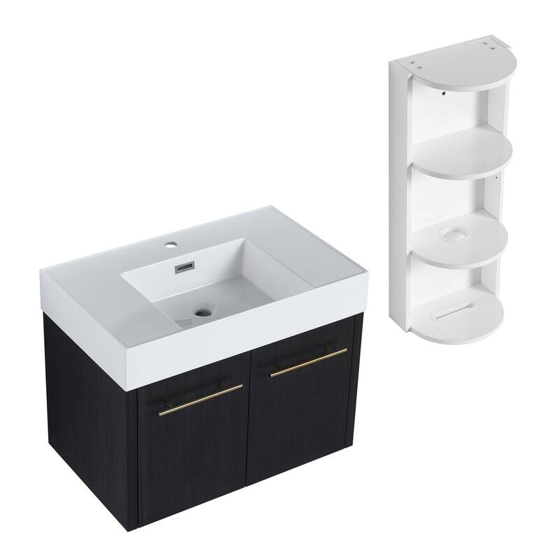 Wall mounted bathroom vanity with sink and storage shelf