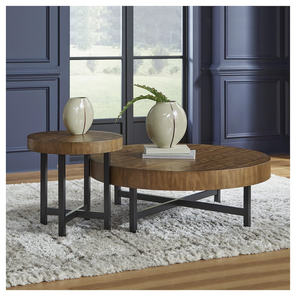 Signature Design by Ashley Steenlage Brown/Black Table (Set of 2) - 48" W x 48" D x 17" H