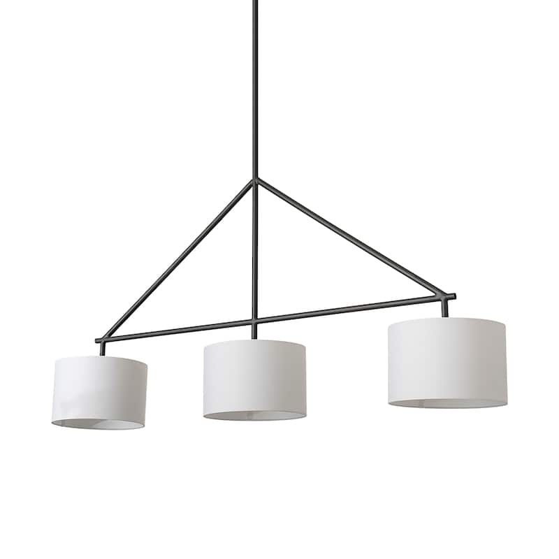 Nelly Black Metal Frame With 3 White Fabric Shades Chandelier - Black