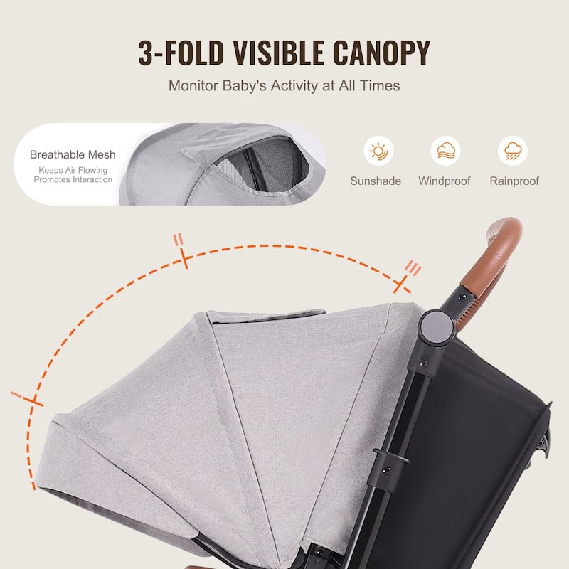 Oxford Aluminum Stroller with Bassinet and Adjustable Canopy - 35.4” L x 25.8” W x 43.9” H