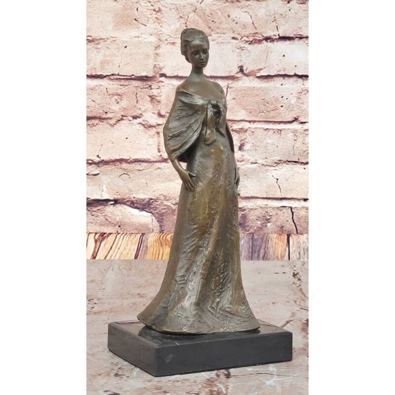 Elegant Bronze Lady Sculpture – Clic Figurine In Flowing Gown On Marble Base