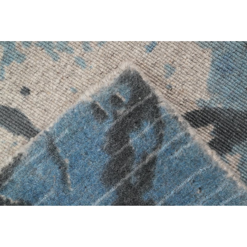 Hand Knotted Oriental Viscose Silk Carpet Modern Abstract Navy Blue & Blues Abstract Runner Rug - 4' 8'' X 2' 4''