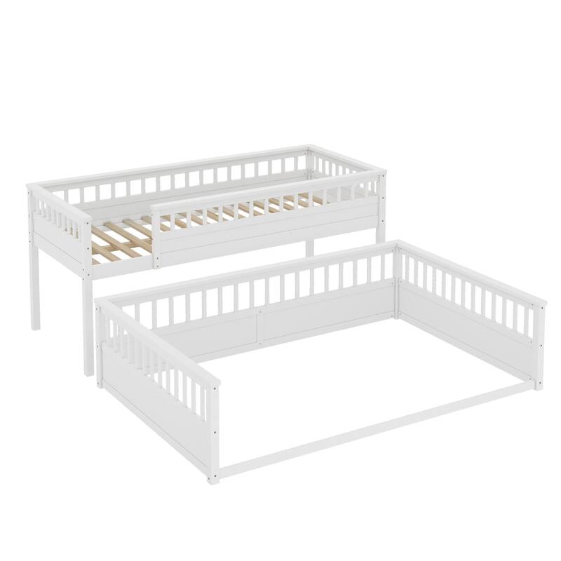 Roomfitters Twin XL over Queen Bunk Bed with Ladder and Safety Guardrails, Space-Saving Wood Frame, White