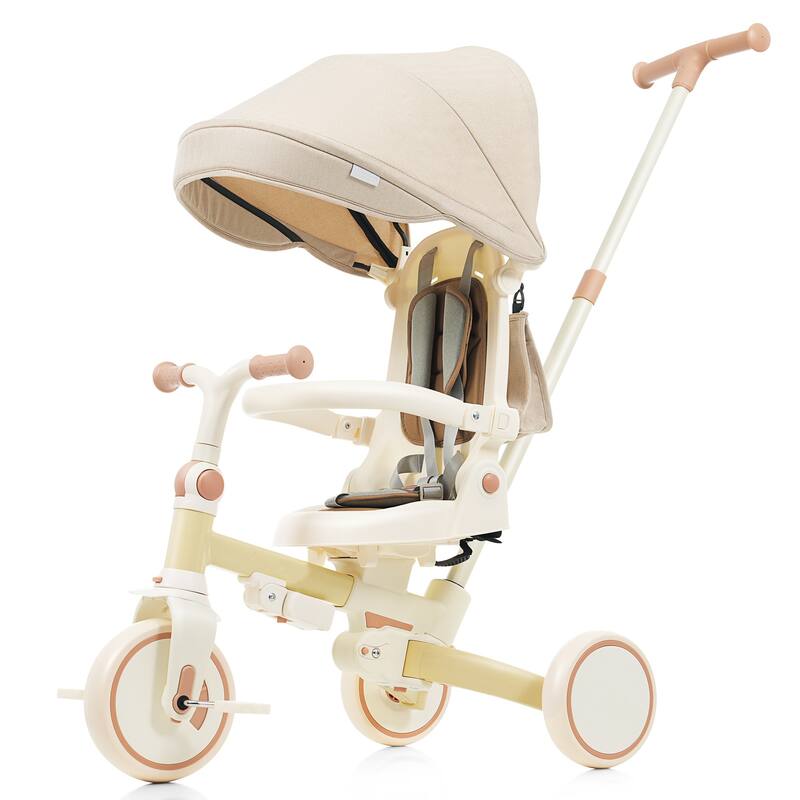 Foldable Toddler Tricycle with Removable and Adjustable Handle - Yellow
