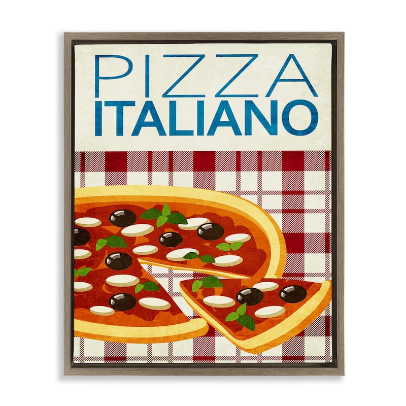 Stupell Classic Pizza Italiano Framed Floater Canvas Wall Art Design By Kim Allen - 17 x 21 - Brown